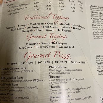 Ferrara Pizza and Pasta - Original menu prices before increase - Italian Near Me - Orlando, Florida