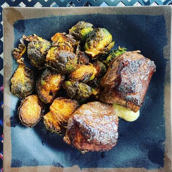 Copper and Oak - 10 oz. filet minion and roasted Brussel sprouts - Burgers Near Me - Danville, Kentucky Copper and Oak - 10 oz. filet minion and roasted Brussel sprouts - Burgers Near Me - Danville, Kentucky