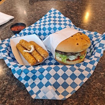 Burger Madness - Monroe - Mozzarella sticks and a cheese stuffed burger - Burgers Near Me - Monroe, Washington