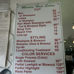 Marina Hair Salon - Pricing