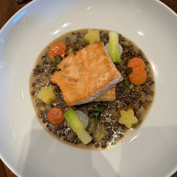 Knife Pleat - Salmon with De Puy Lentils, Cabbage, Turnips, Leeks Beurre - French Near Me - Costa Mesa, California