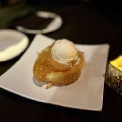 Brown butter cake with ice cream scoop