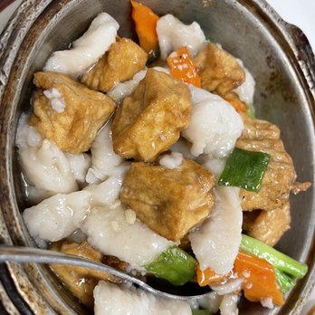 Top Cafe - Fish fillet and fried tofu clay pot (they called it hot pot on the menu but this is more commonly referred to as clay pot) - Chinese Near Me - San Jose, California