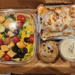 Mike's Italian Deli & Grill - Salad, Lunch chicken parm with ziti, and 2 chocolate chip cookies made this morning.
