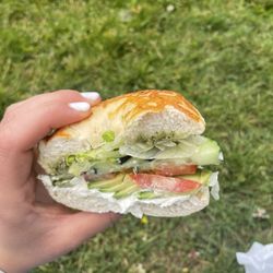Natural Sensations - Cheese Bagel with Avocado, Cucumber, Lettuce and Tomato and Cream Cheese