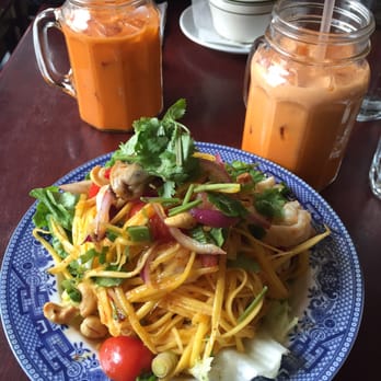 Ayada Thai - Seafood mango salad + Thai iced tea = HEAVEN - Thai Near Me - Elmhurst, New York