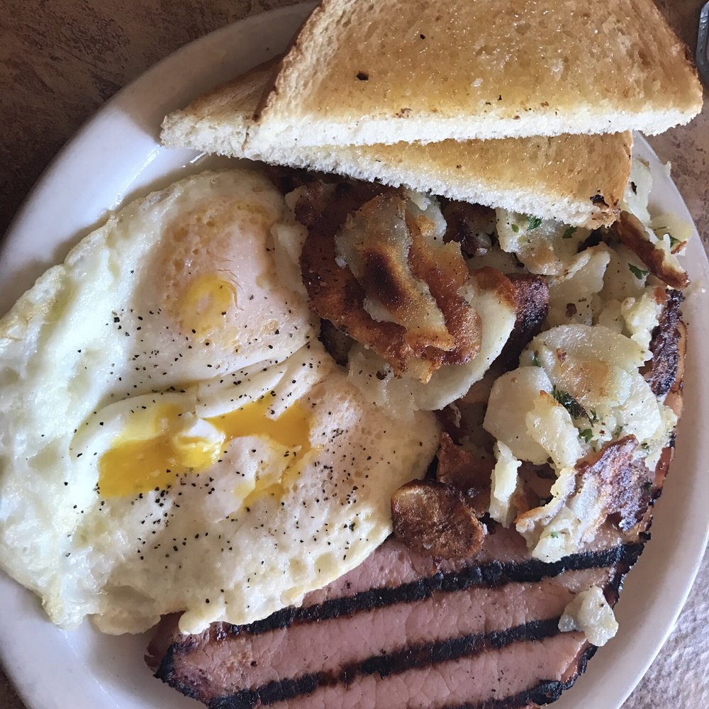Crackers & Co Cafe - Traditional breakfast.. eggs, ham steak, potatoes and sour dough toast - American Near Me - Tempe, Arizona Crackers & Co Cafe - Traditional breakfast.. eggs, ham steak, potatoes and sour dough toast - American Near Me - Tempe, Arizona