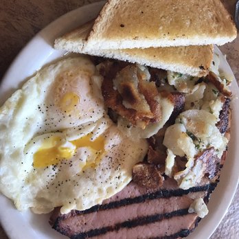 Crackers & Co Cafe - Traditional breakfast.. eggs, ham steak, potatoes and sour dough toast - American Near Me - Tempe, Arizona