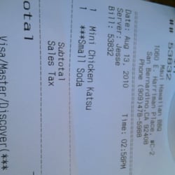 Maui Hawaiian BBQ - Receipt (sorry for the side view haha)
