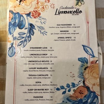 Limoncello - Cocktails menu - Italian Near Me - Miami Beach, Florida