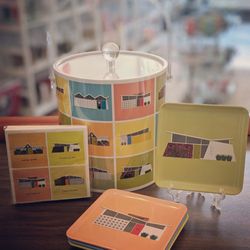 neat. - Mid-century inspired ice bucket, appetizer plates and cocktail napkins