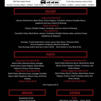 Stageline Pizza - the menu of the restaurant - Pizza Near Me - Whitehall, Montana