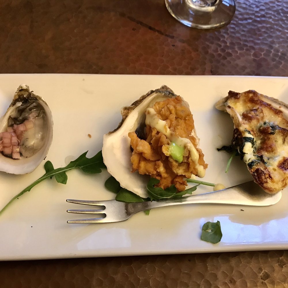 Jack's Oyster House - Oyster trio -- not my favorite course, and kind of messily plated. - Seafood Near Me - Albany, New York
