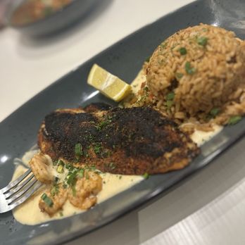 Red Door Grille - Blackened red fish with shrimp - American Near Me - Tulsa, Oklahoma Red Door Grille - Blackened red fish with shrimp - American Near Me - Tulsa, Oklahoma