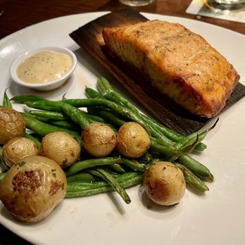 Seasons 52 - Cedar Plank - Roasted Salmon with green beans and potatoes - New American Near Me - Kansas City, Missouri Seasons 52 - Cedar Plank - Roasted Salmon with green beans and potatoes - New American Near Me - Kansas City, Missouri