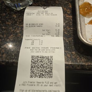 BJ's Restaurant & Brewhouse - My tab - Pizza Near Me - Sacramento, California