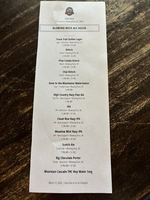 Menu photo 1 Blowing Rock Brewing Blowing Rock, NC