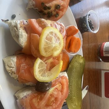 Bagel Nosh Deli - Lox, tomatoes, red onions, capers on the best cream cheese spread I've tasted yet. - Bagels Near Me - Santa Monica, California Bagel Nosh Deli - Lox, tomatoes, red onions, capers on the best cream cheese spread I've tasted yet. - Bagels Near Me - Santa Monica, California
