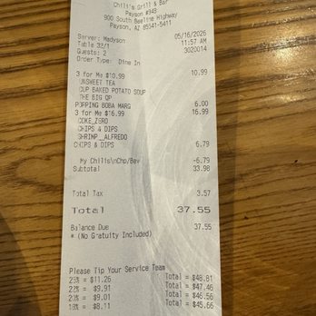 Chili's - Proof of purchase - Bars Near Me - Payson, Arizona