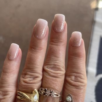 R&N Nails & Spa - Ombré white with pink and sparkle clear coat - Nail Salons Near Me - San Antonio, Texas R&N Nails & Spa - Ombré white with pink and sparkle clear coat - Nail Salons Near Me - San Antonio, Texas