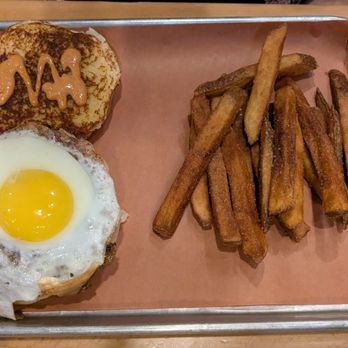 Flip 'n Patties - Energy Corridor - Jeepney burger with an egg on top - Filipino Near Me - Houston, Texas Flip 'n Patties - Energy Corridor - Jeepney burger with an egg on top - Filipino Near Me - Houston, Texas