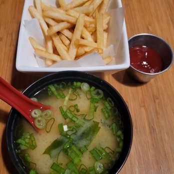 Itadakimasu - Miso soup and partially eaten French fries - Korean Near Me - Seattle, Washington Itadakimasu - Miso soup and partially eaten French fries - Korean Near Me - Seattle, Washington