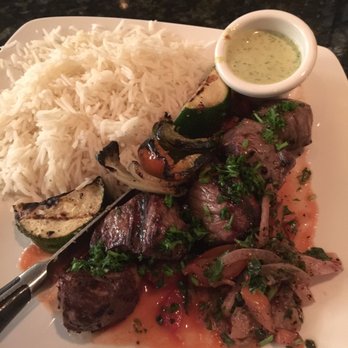 Phoenician Taverna - Lamb kabob with some sort of herbal yogurt sauce. Highly recommended! - Mediterranean Near Me - Mason, Ohio