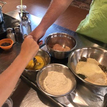 Taste Buds Kitchen - Our chicken parm breading station. - Cooking Classes Near Me - North Andover, Massachusetts Taste Buds Kitchen - Our chicken parm breading station. - Cooking Classes Near Me - North Andover, Massachusetts