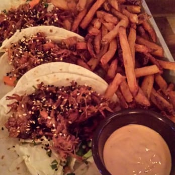 Fenton Fire Hall - korean pork tacos with side of fries ($8.50) - New American Near Me - Fenton, Michigan Fenton Fire Hall - korean pork tacos with side of fries ($8.50) - New American Near Me - Fenton, Michigan