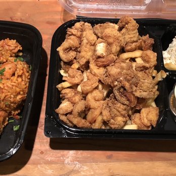 Poor House Bistro - Jambalaya and Fried Seafood Platter with fries and Cajun Potato Salad - Cajun/Creole Near Me - San Jose, California Poor House Bistro - Jambalaya and Fried Seafood Platter with fries and Cajun Potato Salad - Cajun/Creole Near Me - San Jose, California