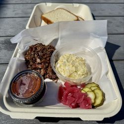 Brisket bits (trimmings?) and potato salad