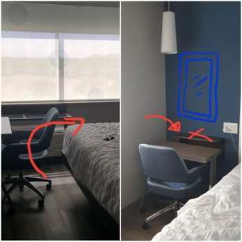 Tru by Hilton Gilbert - Desk placement not ideal. Prevents traffic flow. Nix floating wall shelf & place desk here w/mirror above it, can work as makeup/work desk. - Hotels Near Me - Gilbert, Arizona Tru by Hilton Gilbert - Desk placement not ideal. Prevents traffic flow. Nix floating wall shelf & place desk here w/mirror above it, can work as makeup/work desk. - Hotels Near Me - Gilbert, Arizona