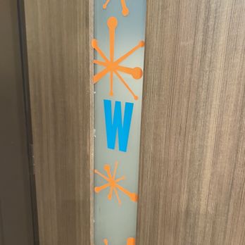 Snooze, an A.M. Eatery - Women's restroom door continues the retro theme - Breakfast & Brunch Near Me - Nashville, Tennessee