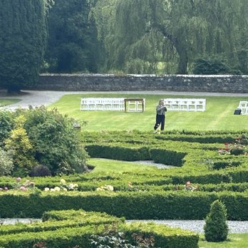Kilkea Castle Hotel - Gardens from the castle bar terrace - Hotels Near Me - Castledermot, KE Kilkea Castle Hotel - Gardens from the castle bar terrace - Hotels Near Me - Castledermot, KE