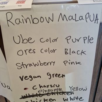 Aloha Manapua - List of colors to identify the fillings of the different steamed bao - Dim Sum Near Me - Honolulu, Hawaii