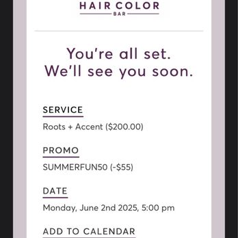 Madison Reed Color Bar - My appointment in purple says ask about how to join membership. it clearly knew I was not a member and accepted the promo code. - Hair Salons Near Me - San Ramon, California Madison Reed Color Bar - My appointment in purple says ask about how to join membership. it clearly knew I was not a member and accepted the promo code. - Hair Salons Near Me - San Ramon, California