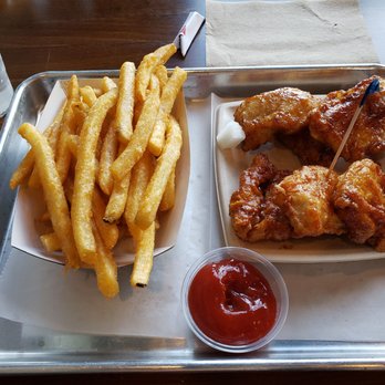 Bonchon Arden - 6 piece chicken strips (half soy garlic, half spicy) w/ 1 side (fries) -- all $8.49 - Chicken Shop Near Me - Sacramento, California Bonchon Arden - 6 piece chicken strips (half soy garlic, half spicy) w/ 1 side (fries) -- all $8.49 - Chicken Shop Near Me - Sacramento, California