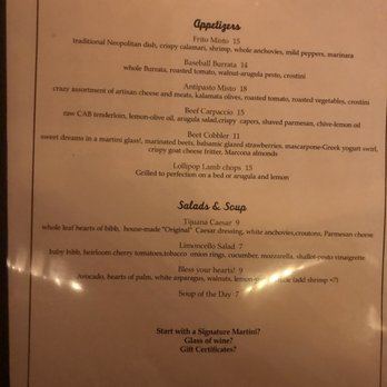 Limoncello South - Dinner menu as of 1/11/20 - Italian Near Me - New Smyrna Beach, Florida