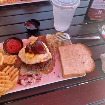 Waterfront Warehouse - Wakey wakey eggs and bakey burger with a "gluten free bun" (crappy gluten free sandwich bread) - Gastropubs Near Me - Kenosha, Wisconsin Waterfront Warehouse - Wakey wakey eggs and bakey burger with a "gluten free bun" (crappy gluten free sandwich bread) - Gastropubs Near Me - Kenosha, Wisconsin