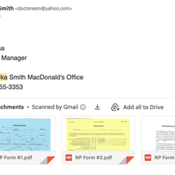 Erika Smith MacDonald, DDS - "Welcome" email from Melissa with no instructions/email body and poorly scanned intake form