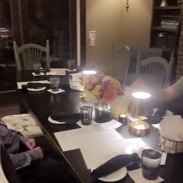Flowers - no card. Used as centerpiece as of the restaurant put them there as decoration rather than indicate they were a gift.