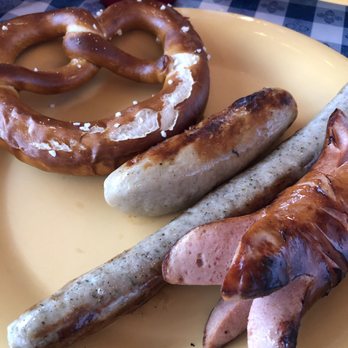 Bratzeit - Sausage Sampler with Pretzel - German Near Me - Dahlonega, Georgia Bratzeit - Sausage Sampler with Pretzel - German Near Me - Dahlonega, Georgia