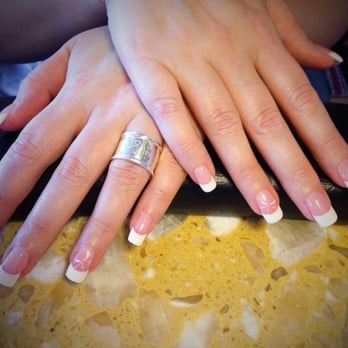 Brookline Nail Design - Pink and White Acrylics with simple nail art. - Nail Salons Near Me - Brookline, Massachusetts