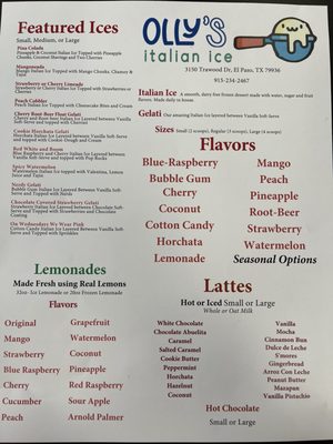 Menu photo 2 Olly's Italian Ice El Paso, TX Menu photo 2 Olly's Italian Ice El Paso, TX