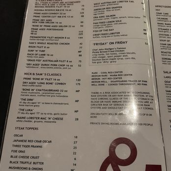 Nick & Sam's - Menu - Steakhouses Near Me - Dallas, Texas