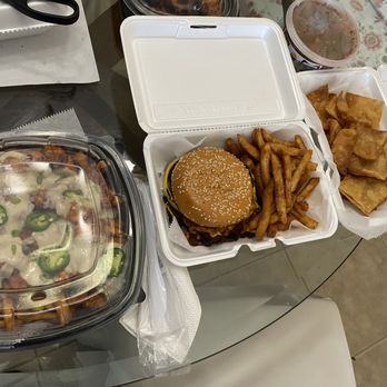 Al’s Barn - Left to right: Loaded Buffalo Chicken Fries, Double Cheeseburger w/ Fries, Chips & Homemade Hot Salsa - Food Trucks Near Me - Brandon, Florida