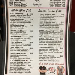 Winery 101 - The flip side of the menu shows the South Paw label wines.