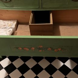 David made a vanity out of an antique dresser. David made a vanity out of an antique dresser.
