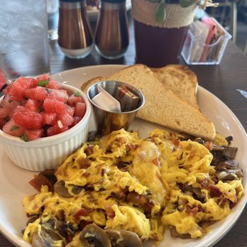 Red Maple - Choose your own scramble with watermelon salad - Cafes Near Me - Los Angeles, California Red Maple - Choose your own scramble with watermelon salad - Cafes Near Me - Los Angeles, California
