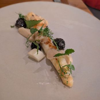 Persimmon - White Asparagus with morel mushrooms and sweet pea shoots - New American Near Me - Providence, Rhode Island Persimmon - White Asparagus with morel mushrooms and sweet pea shoots - New American Near Me - Providence, Rhode Island
